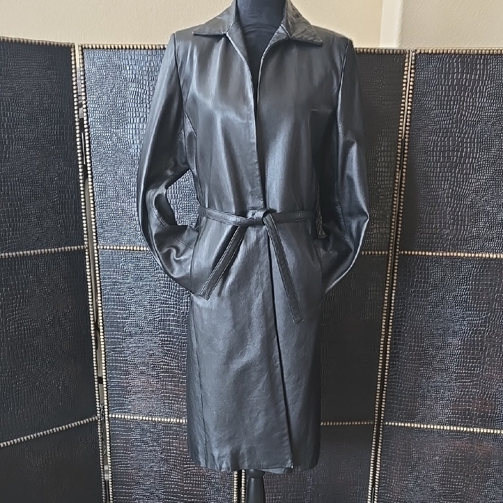 Kenneth Cole Black Trench Coat Timeless Elegance - Picture 13 of 16